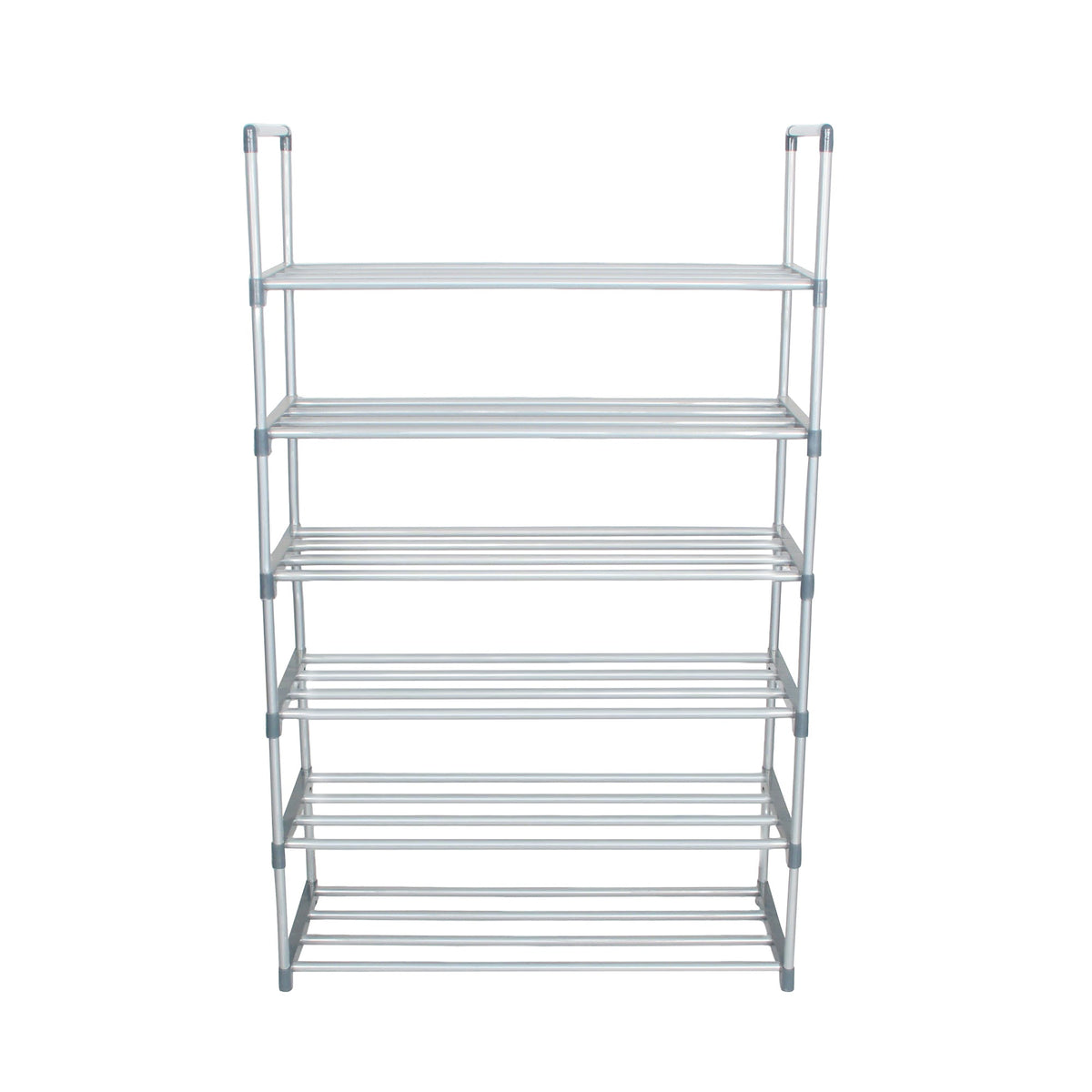 Easy 6-Tier Metal Shoe Rack, 65×30×107 cm, Silver – front view