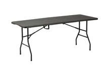 6 ft Woodgrain Rectangular Folding Table, 180×70×74 cm, Black – angled view