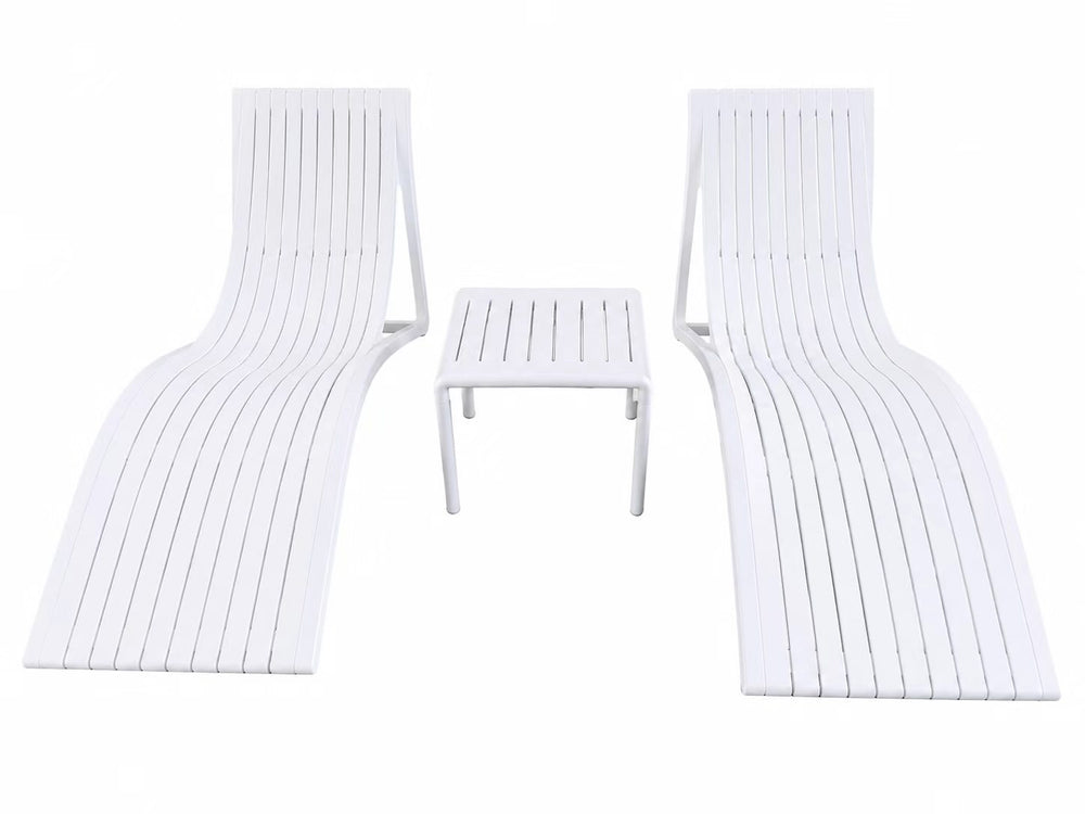 Marcolo Valencia sun lounger set, white: two loungers and a side table, front view