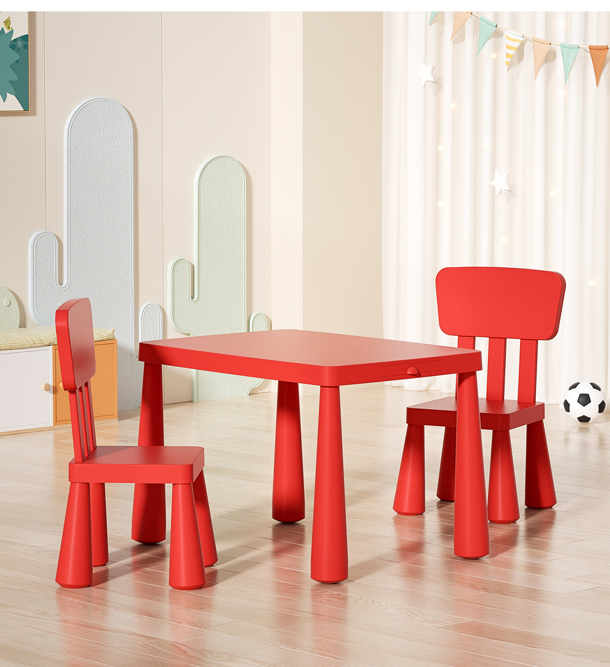 Kids Table & 2 Chairs Set – Red
