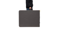 Marcolo 6 ft woodgrain folding table, underside and steel frame