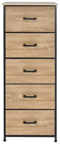 Nova Fabric Drawer Dresser, Oak Look & Black – 5 Drawers, front view