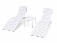 Marcolo Valencia sun lounger set, white: two loungers and a side table, angled view