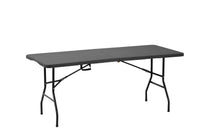 6 ft Rattan-Style Rectangular Folding Table, 180×70×74 cm, Black – angled view