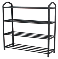 Easy Slim Metal Shoe Rack, Black – 4 Tiers, angled view
