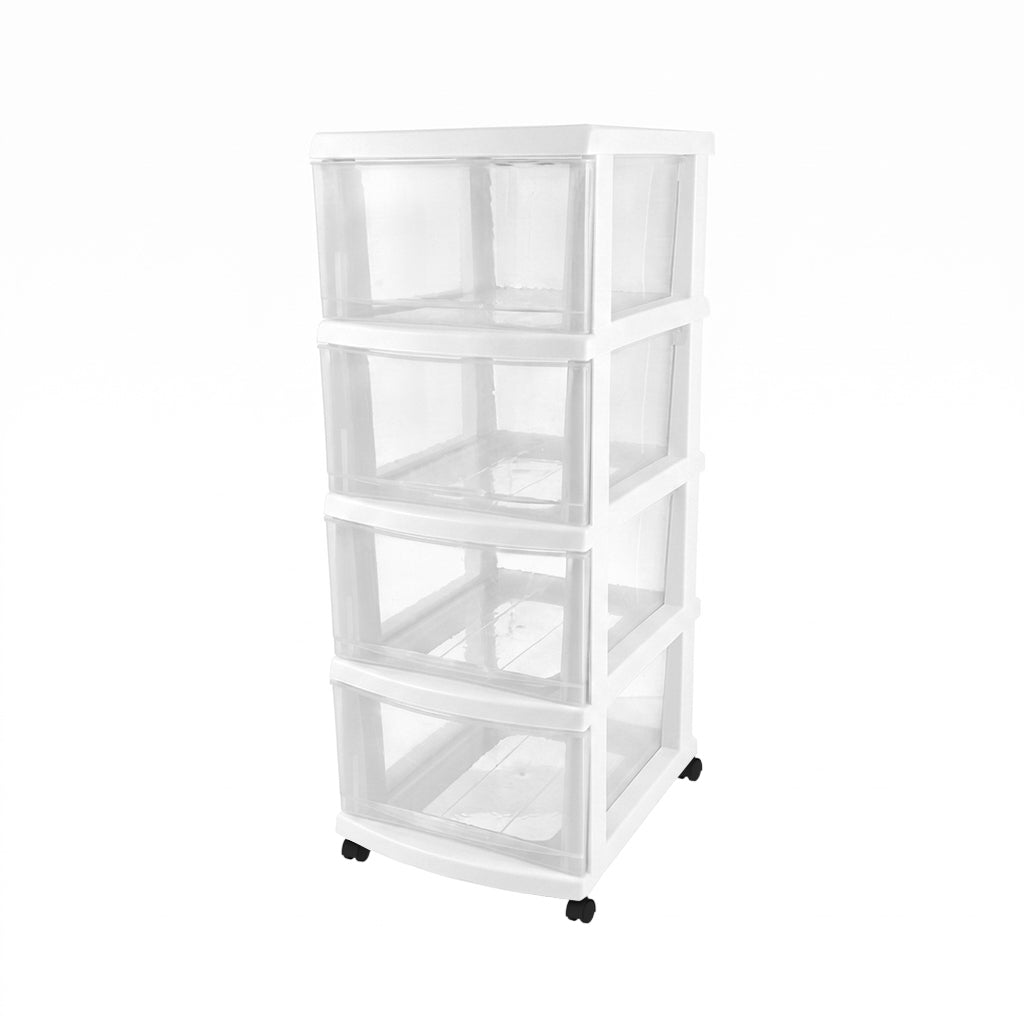 4-Layer Storage Cabinet, 43×34×85 cm – Clear & White