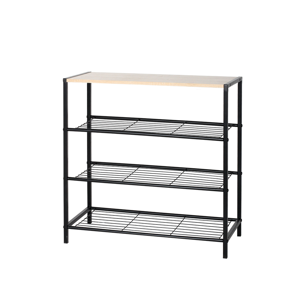 Urban Shoe Rack with Wooden Top – 4 Tiers, angled view