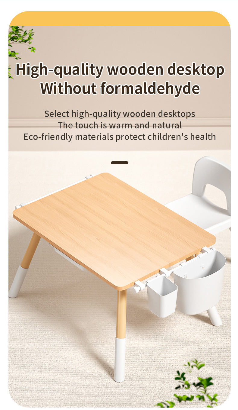 Adjustable Kids Table & 1-Chair Set – wooden table top