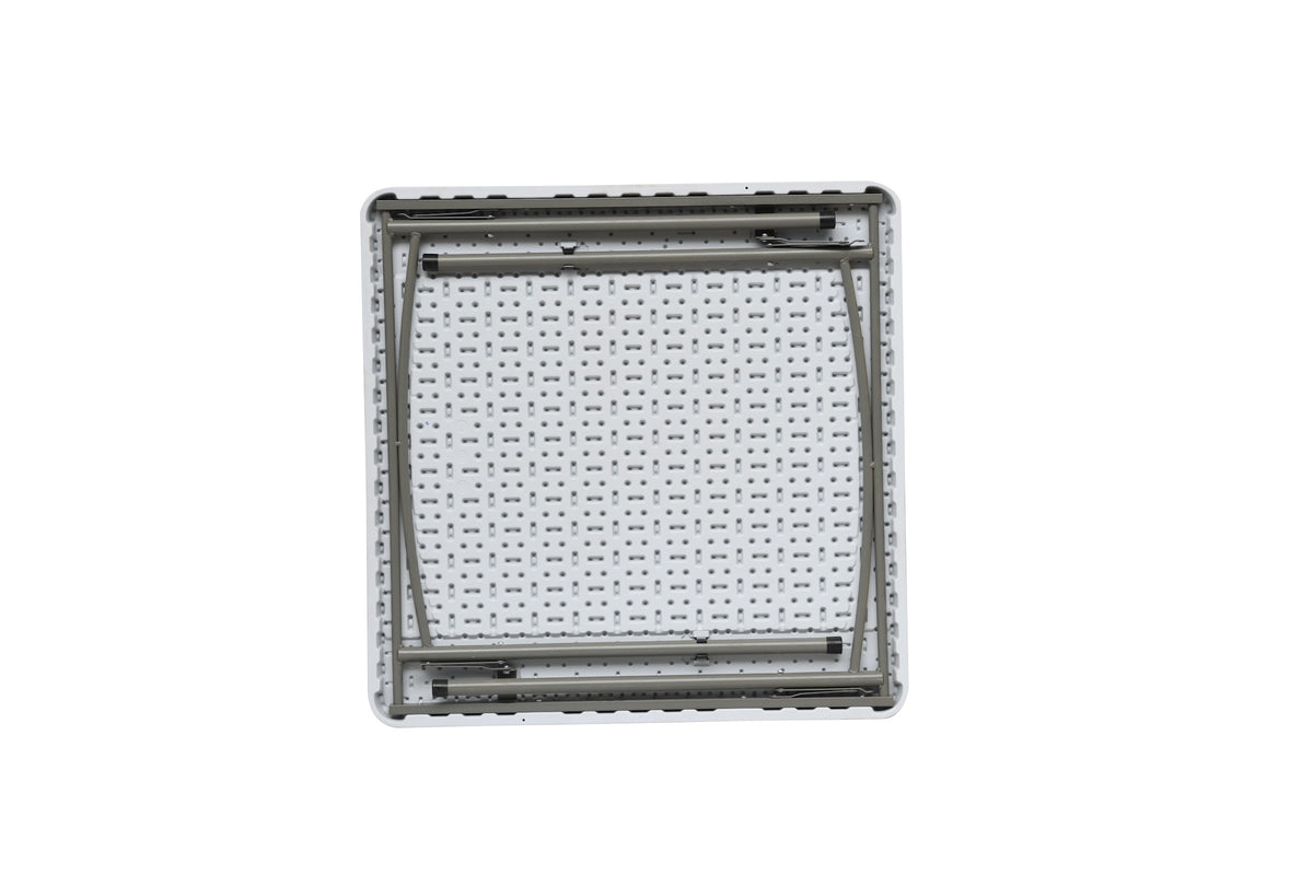 86×86 cm square folding table – underside view with legs folded flat
