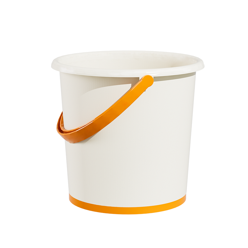 16L Plastic Bucket with Lid, White – front view with handle