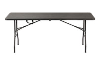 6 ft Woodgrain Rectangular Folding Table, 180×70×74 cm, Black – front view
