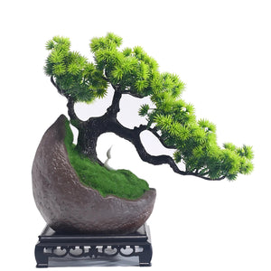 Artificial Pine Bonsai, Half-Moon Brown Pot, 28 cm