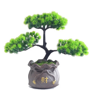 Artificial Pine Bonsai, Grey Fortune Bag Pot, 29 cm