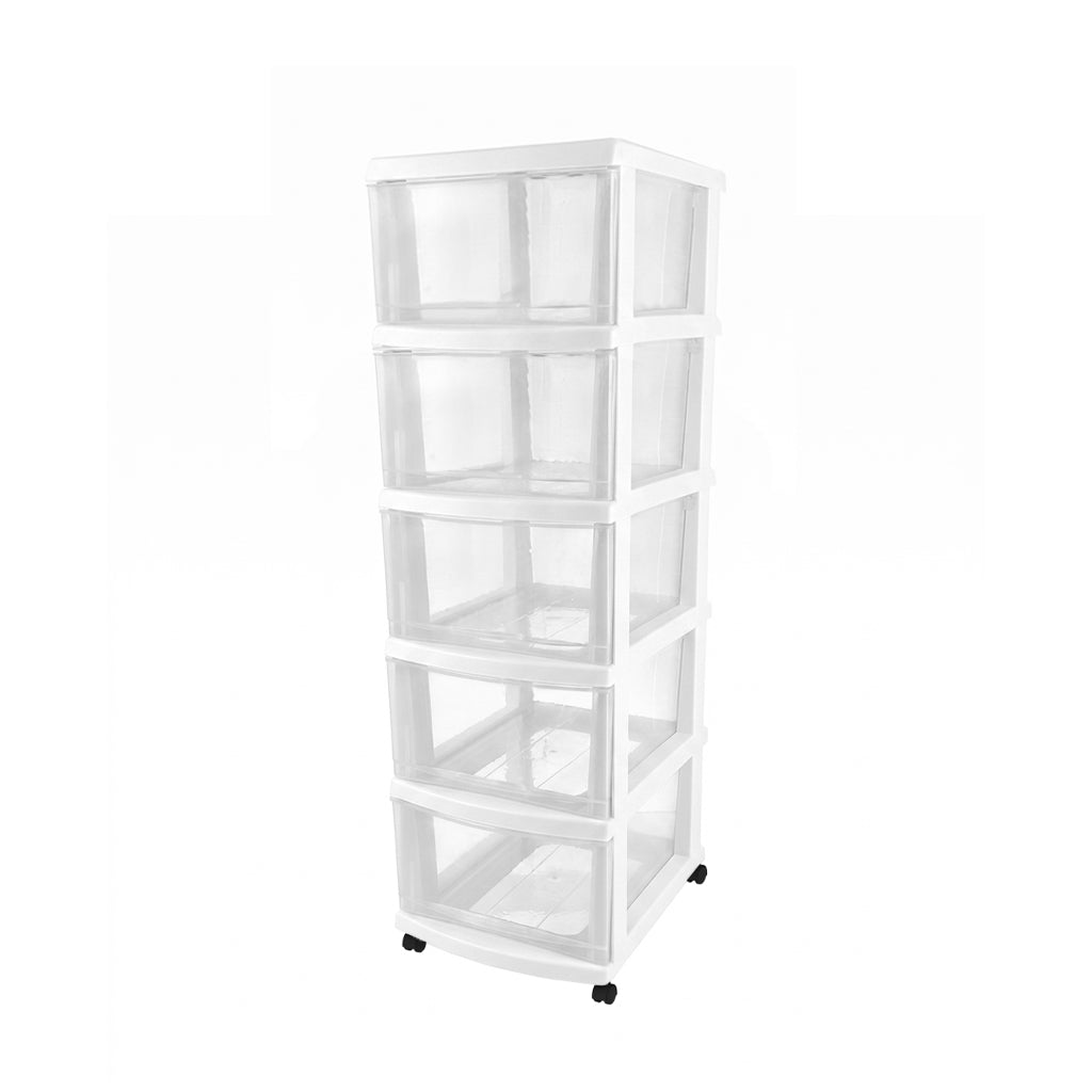 5-Layer Storage Cabinet, 43×34×105 cm – Clear & White
