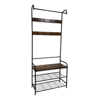 Flexi Entryway Rack with Wooden Shelf, 8 Hooks & 2-Tier Shoe Storage – side-angle view