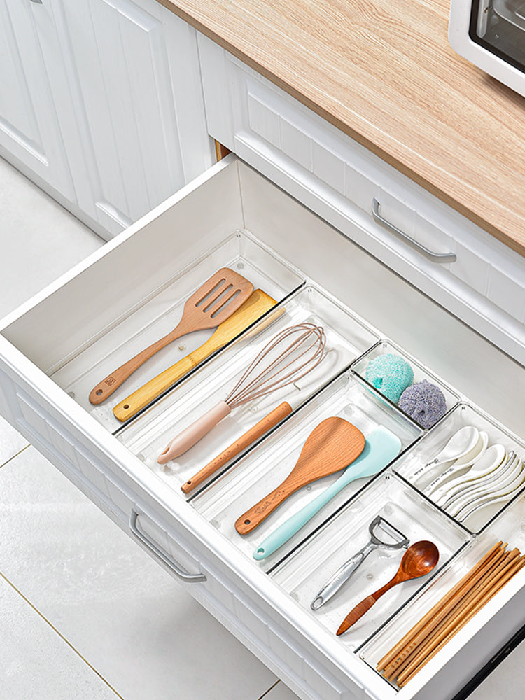 Large Clear Acrylic Drawer Organizer, 30.3×15.5×5.2 cm – kitchen drawer in use