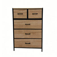 Casa 5-Drawer Fabric Dresser, 60×30×90 cm, Oak Look & Black – front view