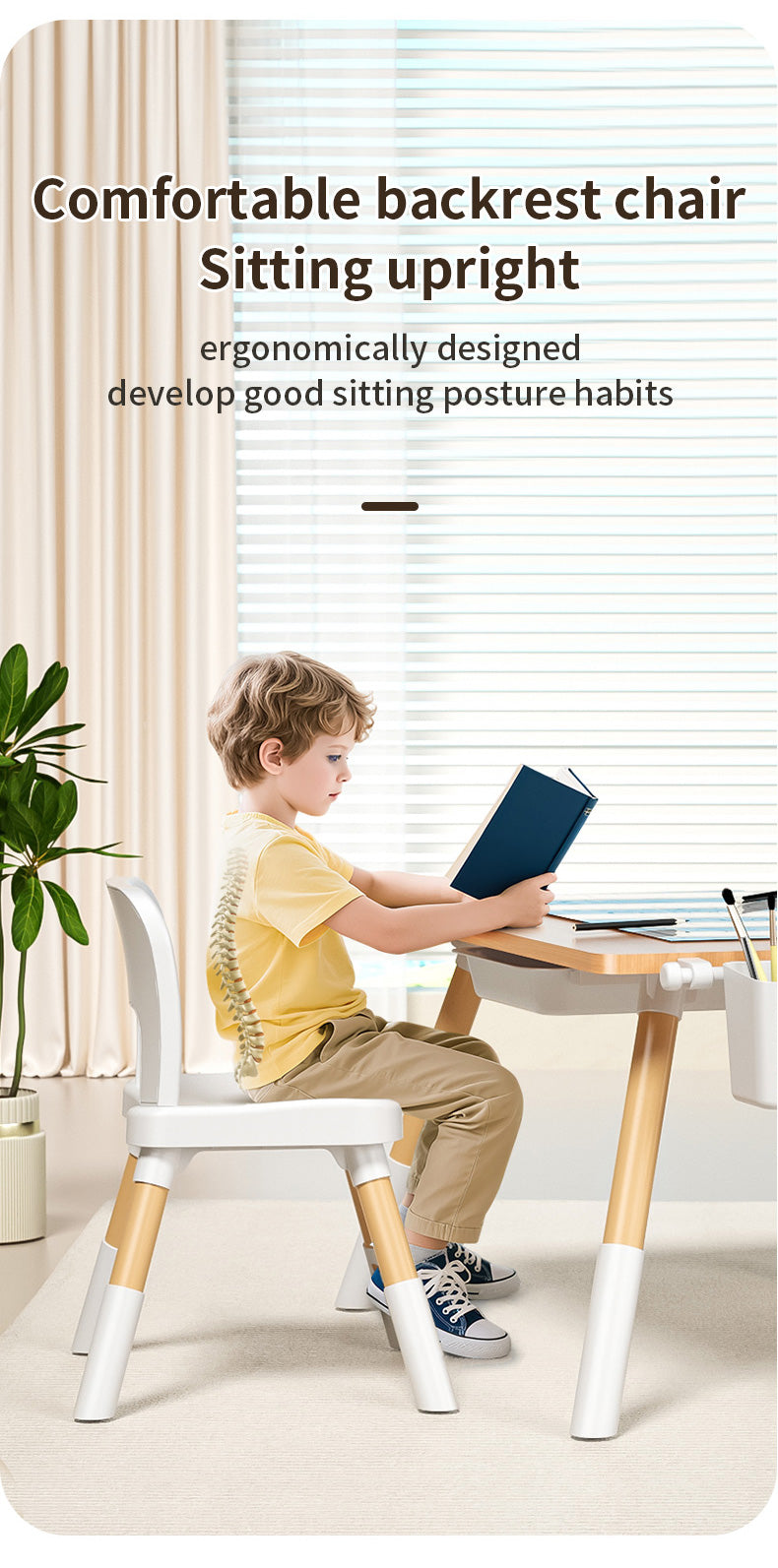 Adjustable Kids Table & 1-Chair Set – backrest chair in use