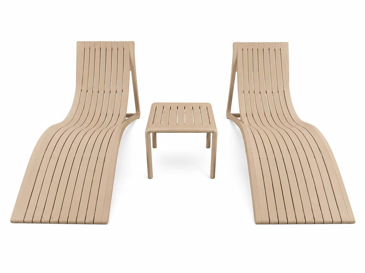Marcolo Valencia sun lounger set, beige: two loungers and a side table, front view