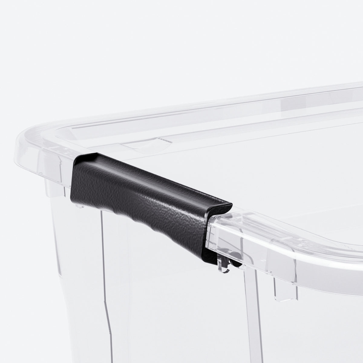 55L Clear Storage Box with Wheels & Locking Lid – locking handle close-up