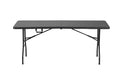 6 ft Rattan-Style Rectangular Folding Table, 180×70×74 cm, Black