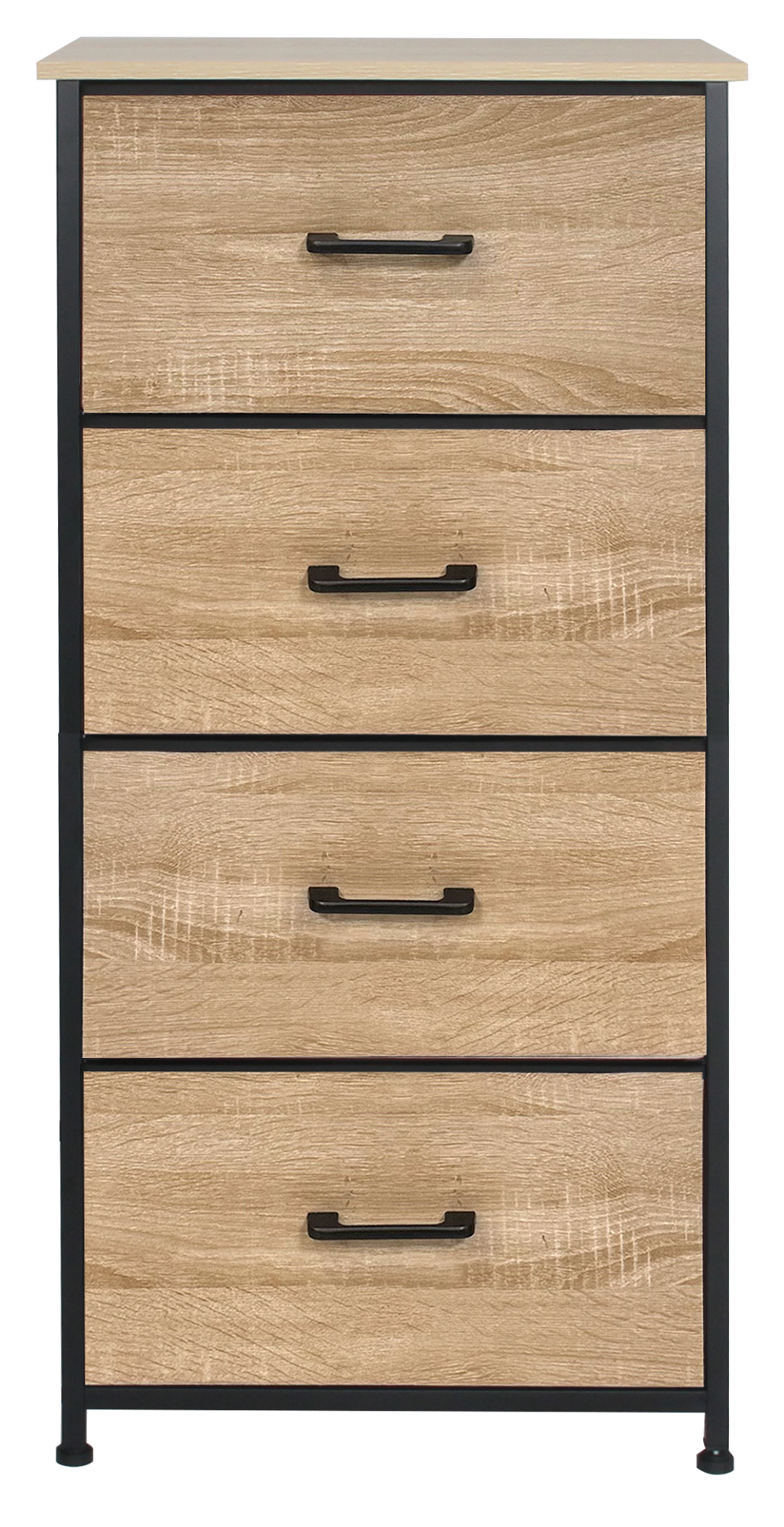 Nova Fabric Drawer Dresser, Oak Look & Black – 4 Drawers, front view