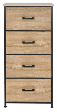 Nova Fabric Drawer Dresser, Oak Look & Black – 4 Drawers, front view
