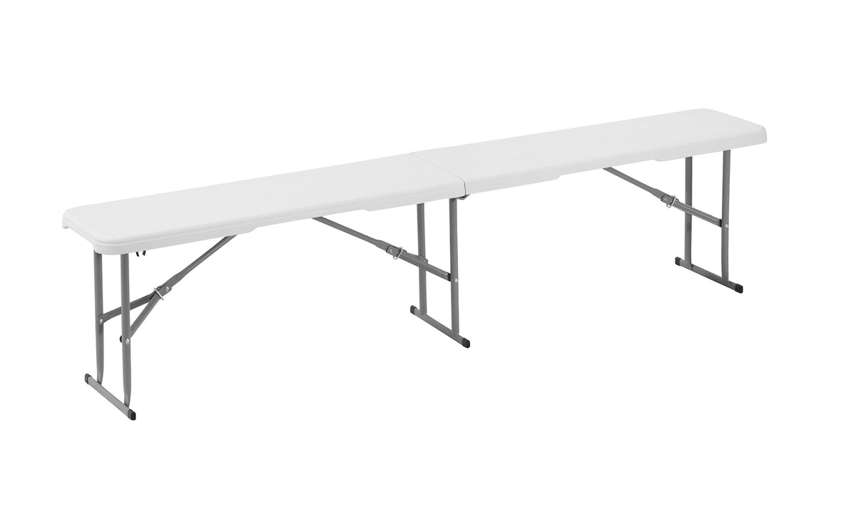 6 ft Rectangular Folding Bench, White – angled view