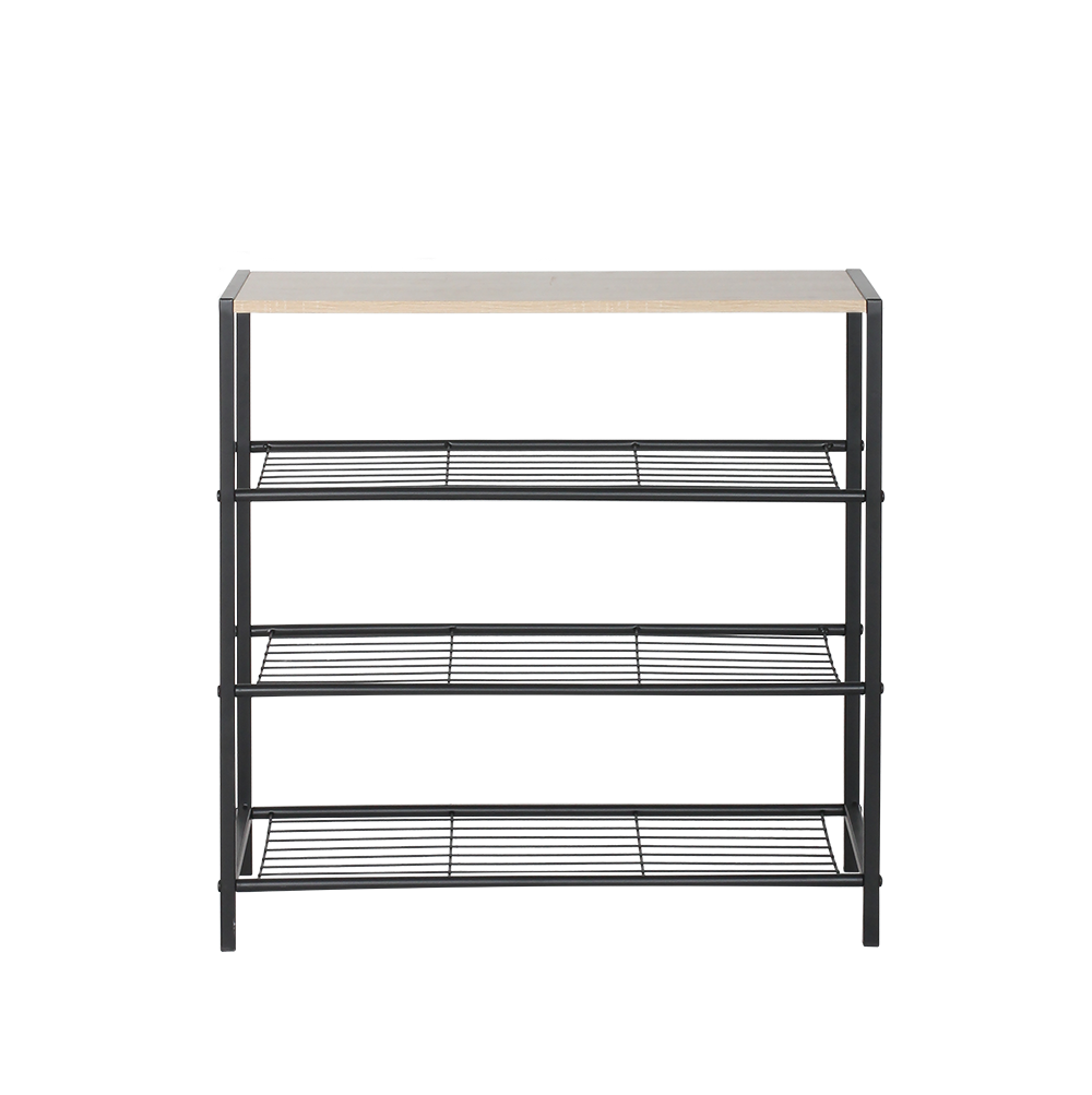 Urban Shoe Rack with Wooden Top – 4 Tiers, front view