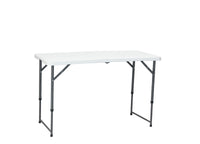 120×60 cm dual-height centerfold folding table – angled view, legs at full height