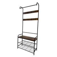 Flexi Entryway Rack with Wooden Shelf, 8 Hooks & 2-Tier Shoe Storage – angled view
