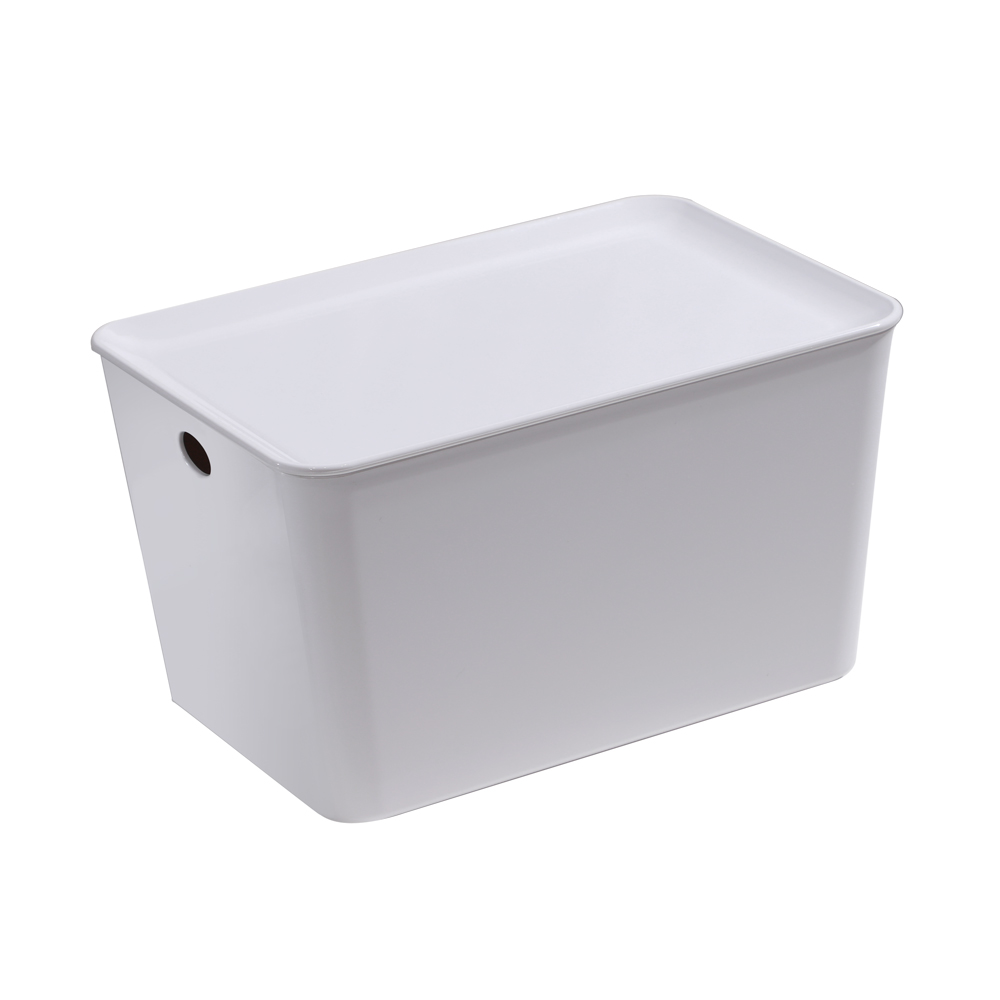 Storage Organizer with Lid, 26×17.5×14.5 cm, White – angled view