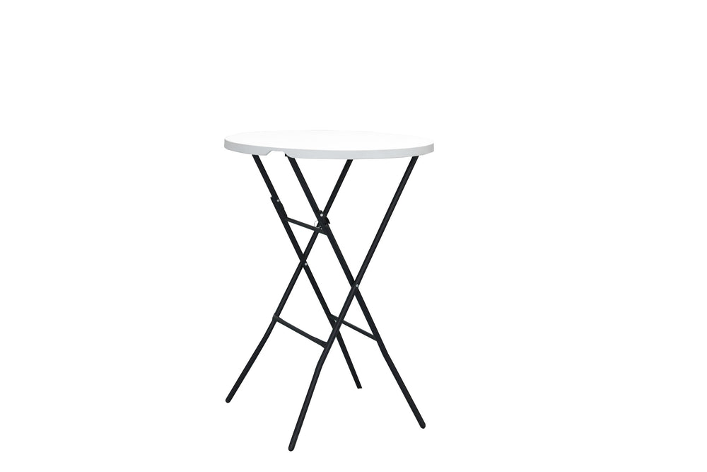 Marcolo 80 cm round folding cocktail table, white top, grey steel frame