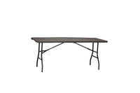 Marcolo 6 ft black rattan-style folding table, front view