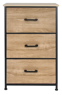 Nova Fabric Drawer Dresser, Oak Look & Black – 3 Drawers, front view