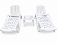Marbella Sun Lounger, White – two loungers with side table