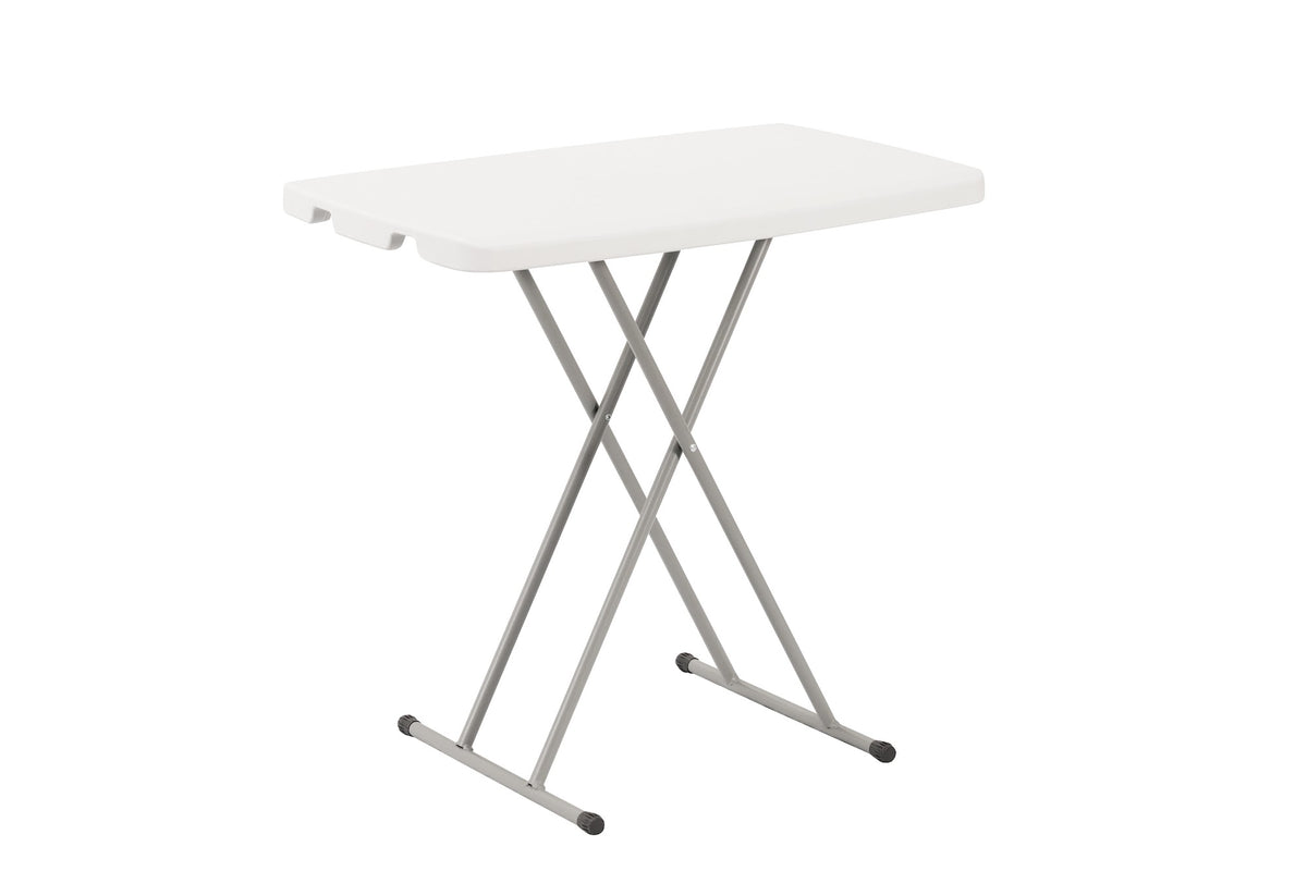 Rectangular Height-Adjustable Folding Table, 76×50 cm, White – angled view