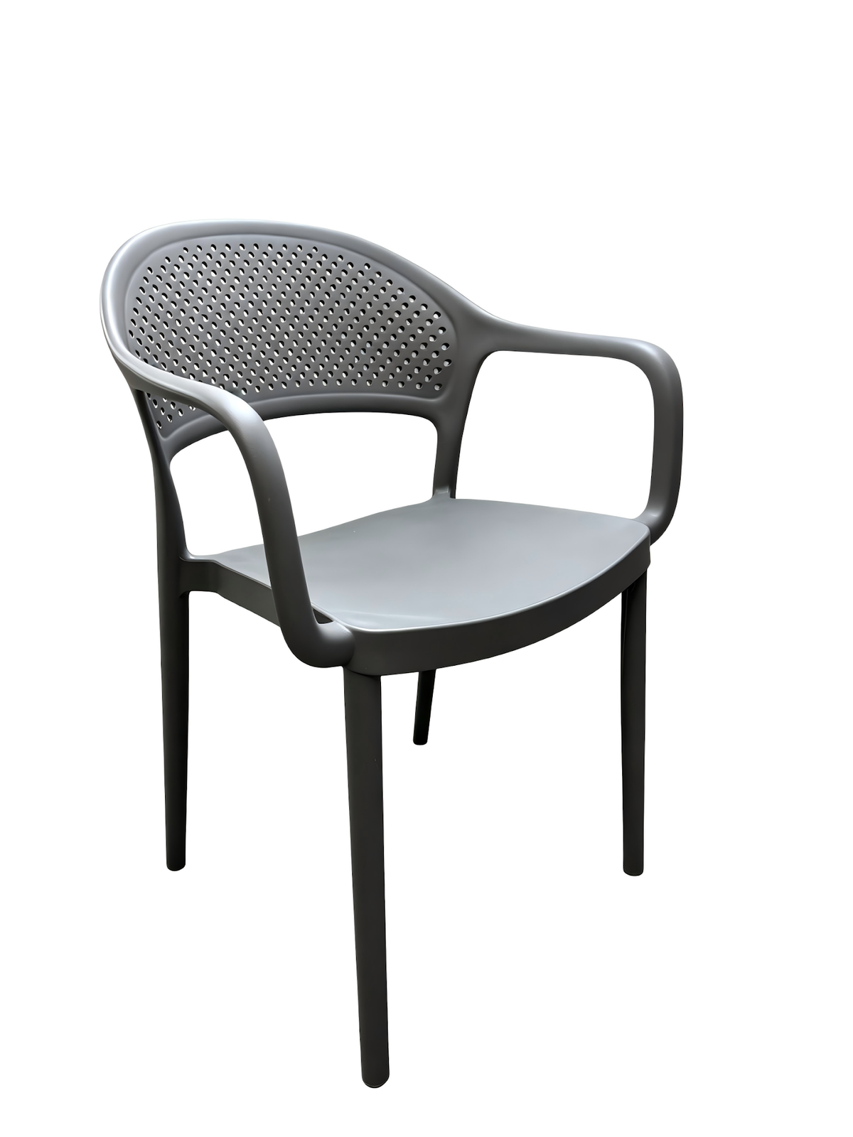 Tivoli Rattan-Style Chair with Arms – Grey, angled view