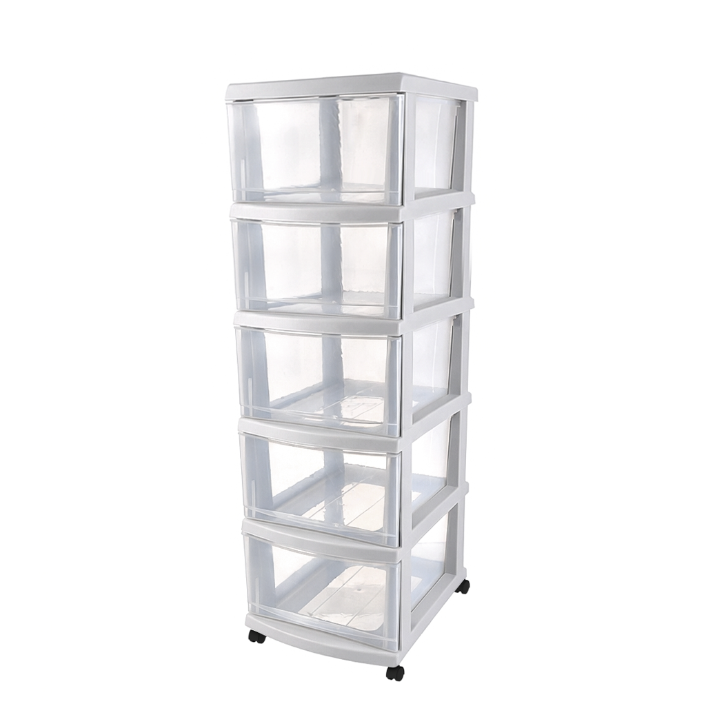 5-Layer Storage Cabinet, 43×34×105 cm – Clear & Grey