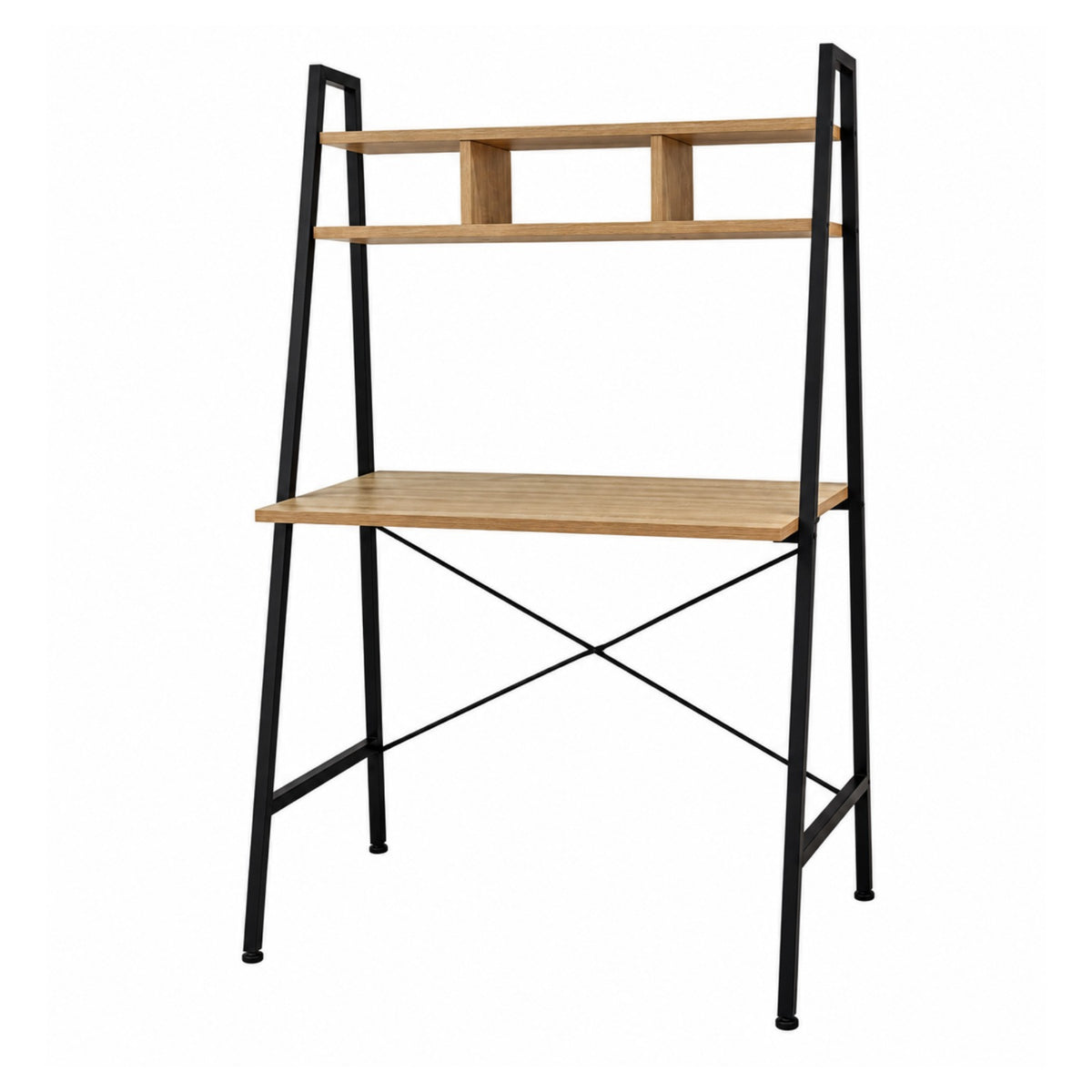 Casa Ladder Study Desk with Shelves, 84×47×141 cm, Wood Look & Black – angled view