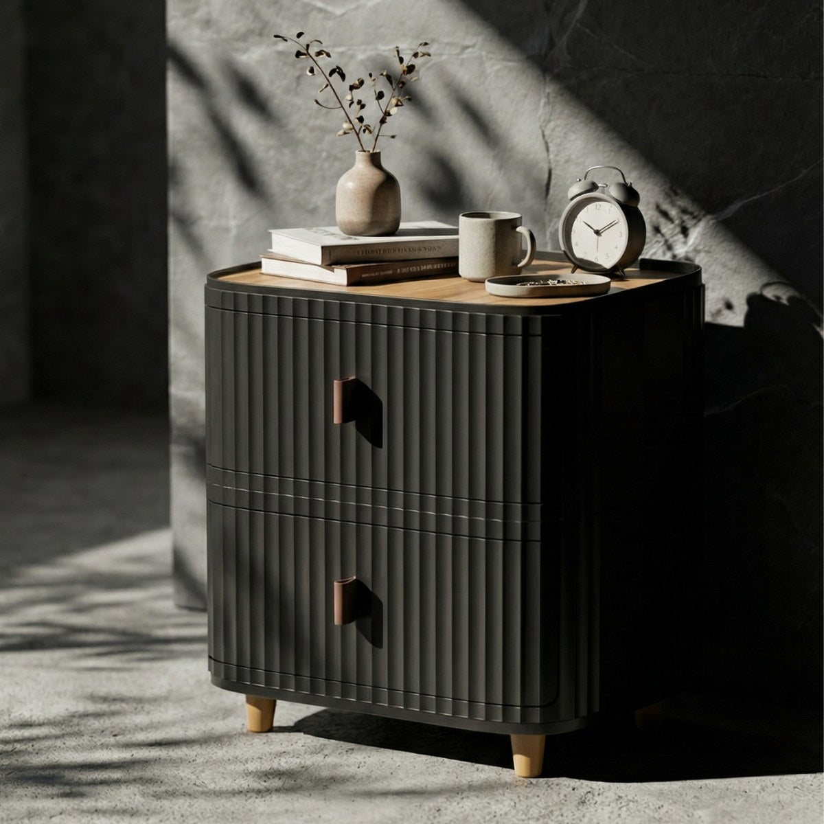 Marcolo black 2-layer storage cabinet in modern room decor