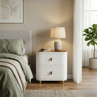 Marcolo white 2-layer storage cabinet used as a nightstand