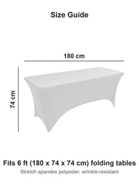 6 ft Spandex Table Cover size guide, 180 x 74 x 74 cm