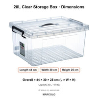 20L Clear Storage Box with Lid & Handles – dimensions