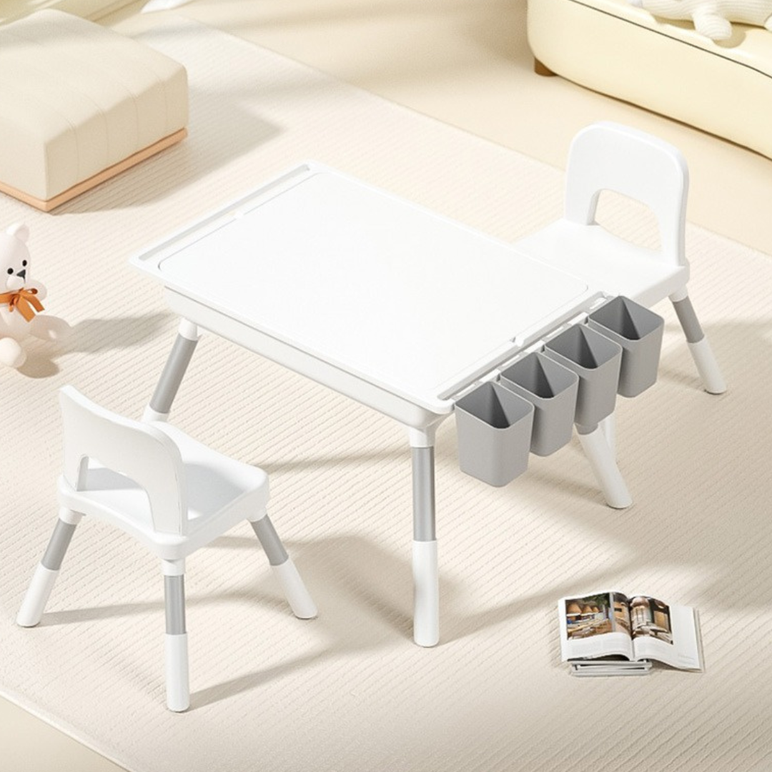 Multifunctional Kids Activity Table & 2 Chairs Set | Adjustable Height | Building Block, Study, Drawing, Sand & Water Play