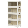 4-Layer Foldable Plastic Drawer Cabinet with Doors & Wheels (70X42X153CM, White)