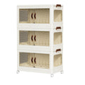 3-Layer Foldable Plastic Drawer Cabinet with Doors & Wheels (70X42X116 CM, White)