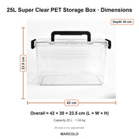 25L Super Clear PET Storage Box with Locking Lid – dimensions