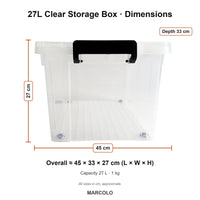 27L Clear Storage Box with Wheels & Lid – dimensions