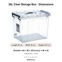 28L Clear Storage Box with Lid and Lock Handles – dimensions